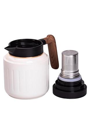 Чайник-термос 1 л із заварником та датчиком температури, білий