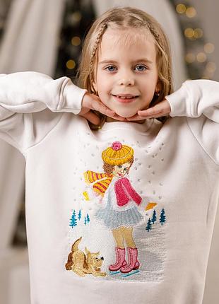 Світшот новорічний з вишивкою вишиванка дитяча новорічна тематика одяг вишитий