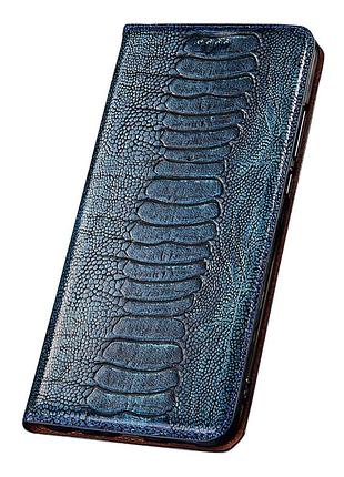 Чехол на xiaomi redmi note 14 4g книжка из натуральной премиум кожи с подставкой противоударный магнитный "reptile" синий