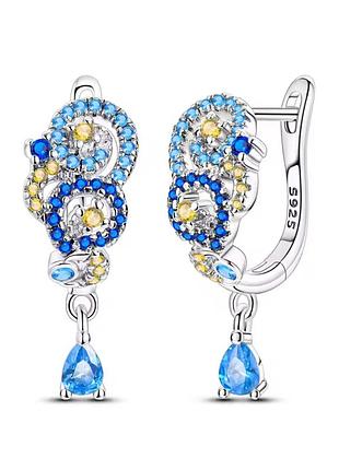 Сережки з камінцями срібло 925 жовто-блакитні