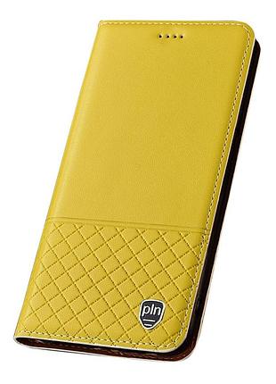 Чехол на xiaomi redmi note 14 4g книжка из натуральной кожи с подставкой визитницей противоударный "bottega" желтый - №10