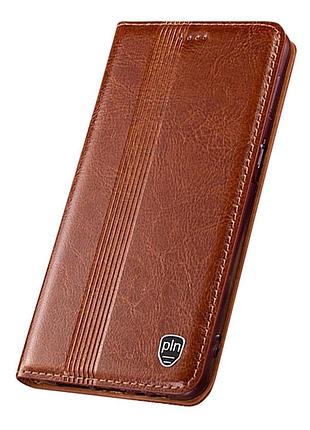 Чехол на xiaomi redmi note 14 4g книжка из натуральной кожи с подставкой визитницей противоударный "italian" светло-коричневый - №5