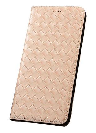 Чехол на xiaomi redmi note 14 4g книжка из натуральной кожи с подставкой визитницей противоударный "venetta" бежевый
