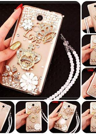 Чехол на xiaomi redmi note 14 4g со стразами подставкой прозрачный противоударный tpu "royaler"