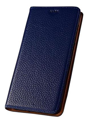 Чехол на xiaomi redmi note 14 4g книжка из натуральной кожи с подставкой визитницей противоударный "bull" синий