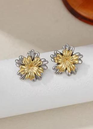 Сережки квіткові 2 в 1 нержавіюча сталь stainless steel