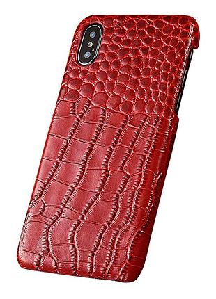 Чехол на xiaomi redmi note 14 4g обтянутый натуральной кожей накладка бампер "signature" №3 крокодил красный