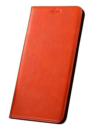 Чехол на xiaomi redmi note 14 4g книжка с подставкой визитницей кожаный противоударный магнитный "versano" оранжевый