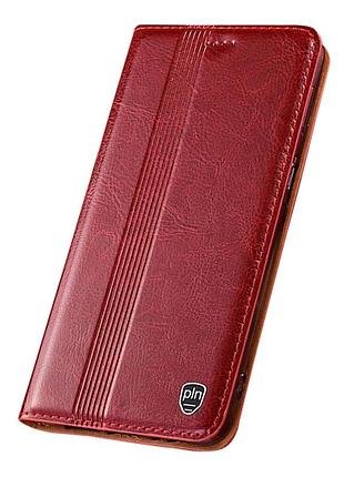 Чехол на xiaomi redmi note 14 4g книжка из натуральной кожи с подставкой визитницей противоударный "italian" красный - №7