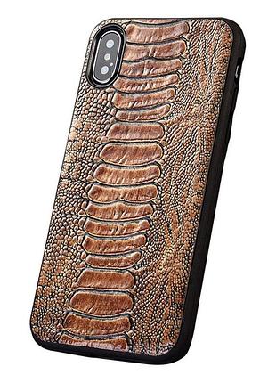 Чехол на xiaomi redmi note 14 4g кожаный силиконовый бампер накладка противоударный "genuine" рептилия коричневый