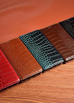 Чехол на xiaomi redmi note 14 4g книжка из натуральной премиум кожи с подставкой противоударный магнитный "crocodile"