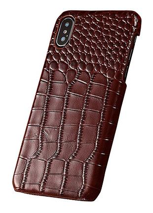 Чехол на xiaomi redmi note 14 4g обтянутый натуральной кожей накладка бампер "signature" №2 крокодил кофе
