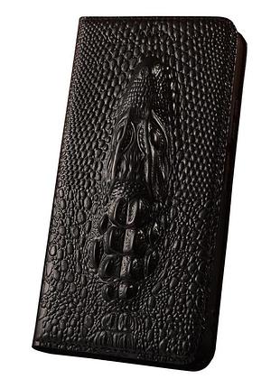 Чехол на xiaomi redmi note 14 4g книжка из натуральной премиум кожи с подставкой противоударный магнитный 3d "crocohead" "голова крокодила" - черный