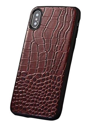 Чехол на xiaomi redmi note 14 4g кожаный силиконовый бампер накладка противоударный "genuine" крокодил темно-коричневый