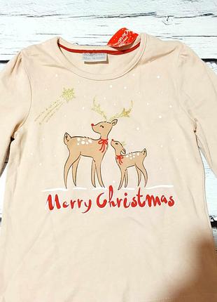 Лонгслив детский новогодний с оленями на девочку реглан кофта новогодняя детская