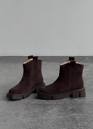 Ботинки женские зимние натуральная замша коричневые, замшевые женские ботинки 11305