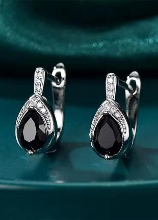 Серьги черные камешки цирконии нержавеющая сталь stainless steel