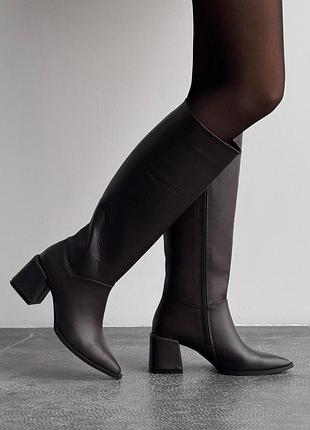 Сапоги женские зимние натуральная кожа коричневые, кожаные женские сапоги 11319