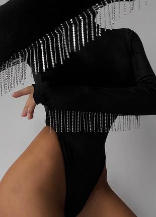 Жіноче бархатне боді з бахромою