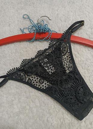 Черные кружевные трусики размер л -хл, объем регулируется