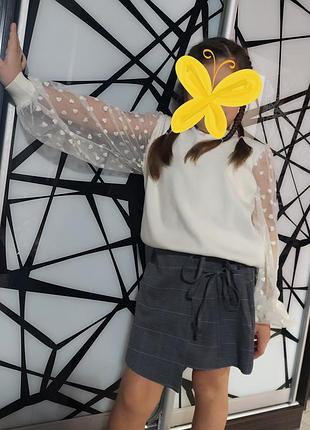 Юбка-шорты в клетку серые 6-8 лет