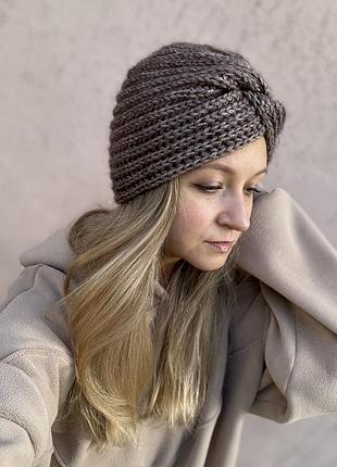 Шапочка чалма жіноча тепла шапка тюрбан тепла чалма