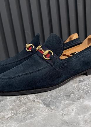 Gucci jordaan web horsebit loafers heels blue suede мужские туфли лоферы замша оригинал 42.5 eur