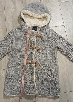 ✨ zara knit. теплый вязаный кардиган/пальто дафлкот с капюшоном, шерпа подкладка. размер м