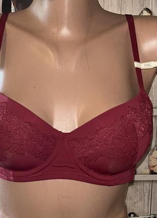 Бордовий бюстгальтер з мереживом та ефектною спинкою | 70c