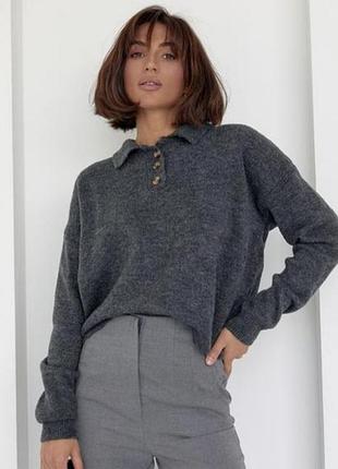 Винтажный кашемировый свитер поло, plus size