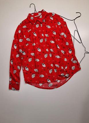 Eur 40 новогодняя блуза рубашка принт санта штапель No1312