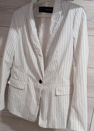 Белый пиджак в полоску zara basic l