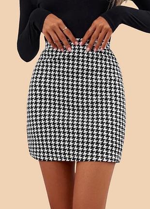Shein жіноча чорно-біла спідниця в гусячу лапку, літня приталена юбка-міні, розмір m/l