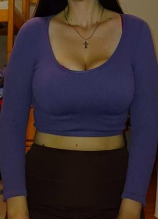 Фіолетова жіноча коротенька кофтинка в рубчик з довгим рукавом