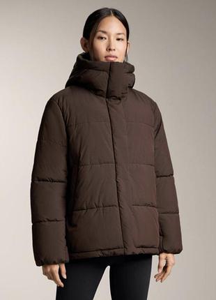 Стьобана куртка oysho primaloft® з водовідштовхувальної тканини, пуховик шоколадного кольору
