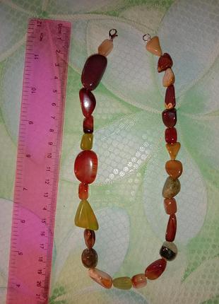 Ніжне кольє намисто буси чокер жіноче з різних натуральних камінців коричневе зелене