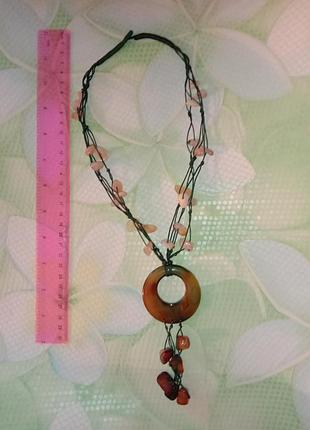 Ожерелье колье длинное с натуральными камнями зеленое коричневое