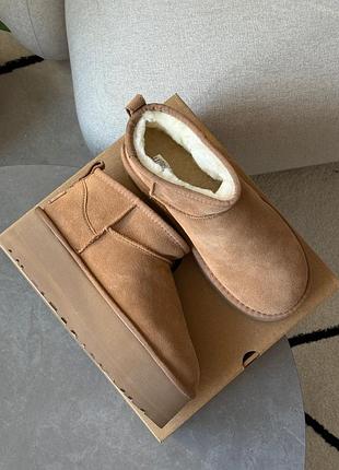 Угги ugg classic ultra mini platform brown угги платформа
