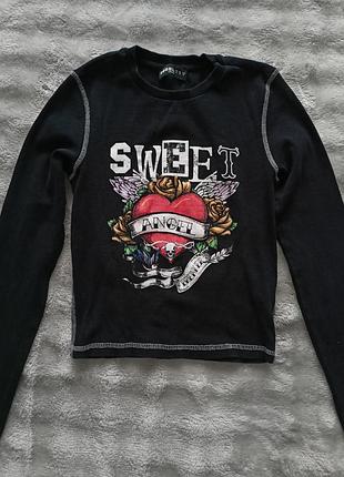 Кофта женская с надписью и рисунком, темно-синего цвета