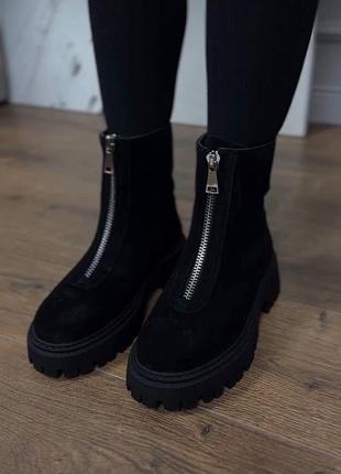 Жіночі натуральні чобітки на замку спереду зимові на хутрі