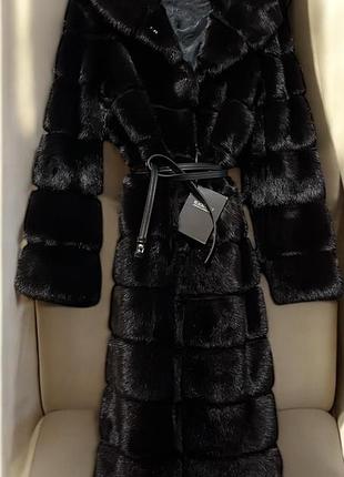Шуба норкова black glama з капюшоном 115 см р.46-48