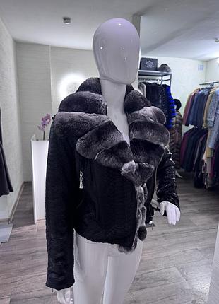 Зимова косуха з шкіри пітону з хутром шиншили