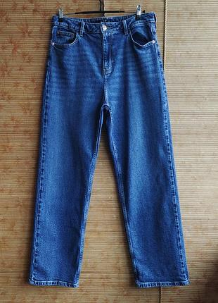 Синие джинсы прямого кроя из плотной ткани