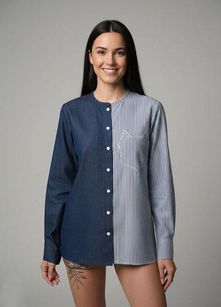 Рубашка под джинс с вышивкой котика 1015