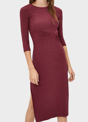 Сукня міді в широкий рубчик bershka m eur 38 - 40 р. з розрізом бордова