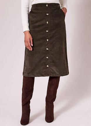 Новая брендовая коричневая вельветовая юбка миди "cotton traders" большого размера, uk22/eur50.