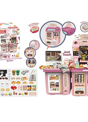 Супермаркет 63 t-2 звук, музыка, озвучка на английском языке, подсветка, касса, сканер, кофемашина, игры, аппарат с напитками, аксессуары, в коробке