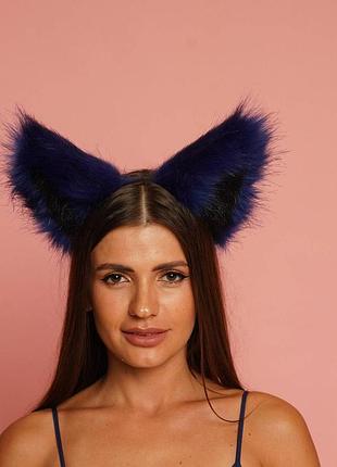 Хутряні вушка кішки двокольорові: синій, чорний okova sexual fantasy