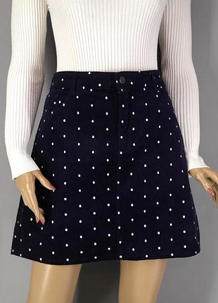 Брендова вельветова спідниця міні "tu" темно-синя в горошок. розмір uk14.