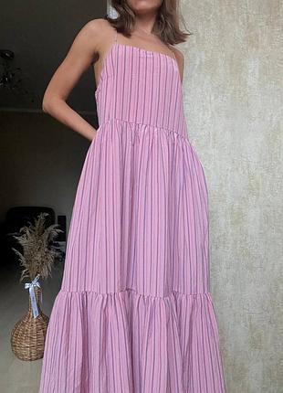 Розовый ярусный сарафан в полоску от zara